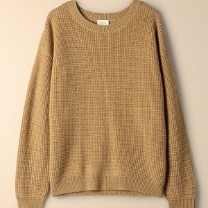 Aritzia Waffle Knit Crewneck Sweater in Camel